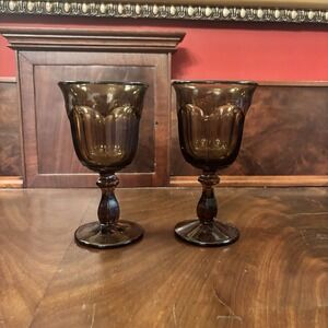 Vintage Imperial Glass Old Williamsburg Nut Brown Water Goblets Set of 2